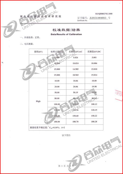 電容分壓器證書